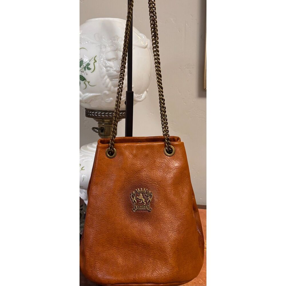 VTG Pratesi Firenze Italian Cognac Leather Bucket Chain Strap Shoulder Bag